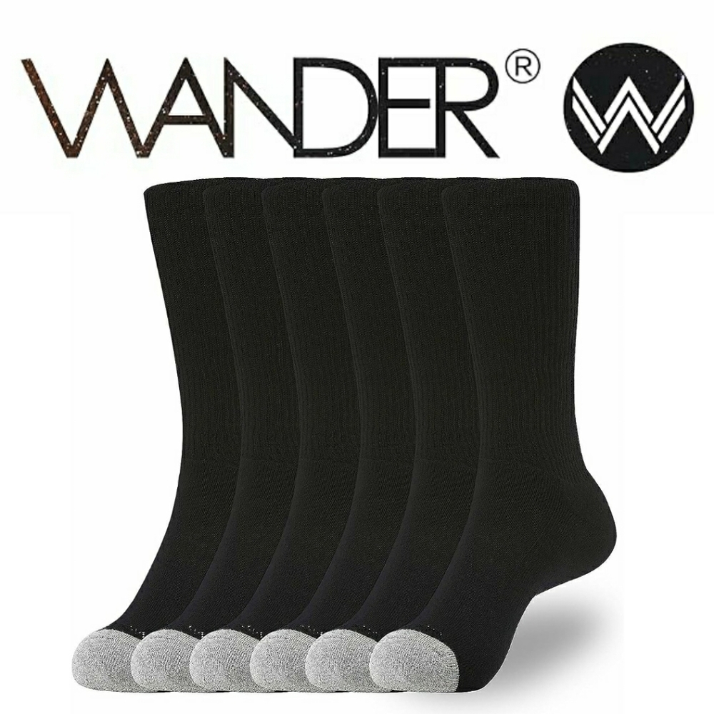 WANDER Men's Cushion Crew Socks 6 Pairs Athletic Running 8-13/13-15 Cotton Socks